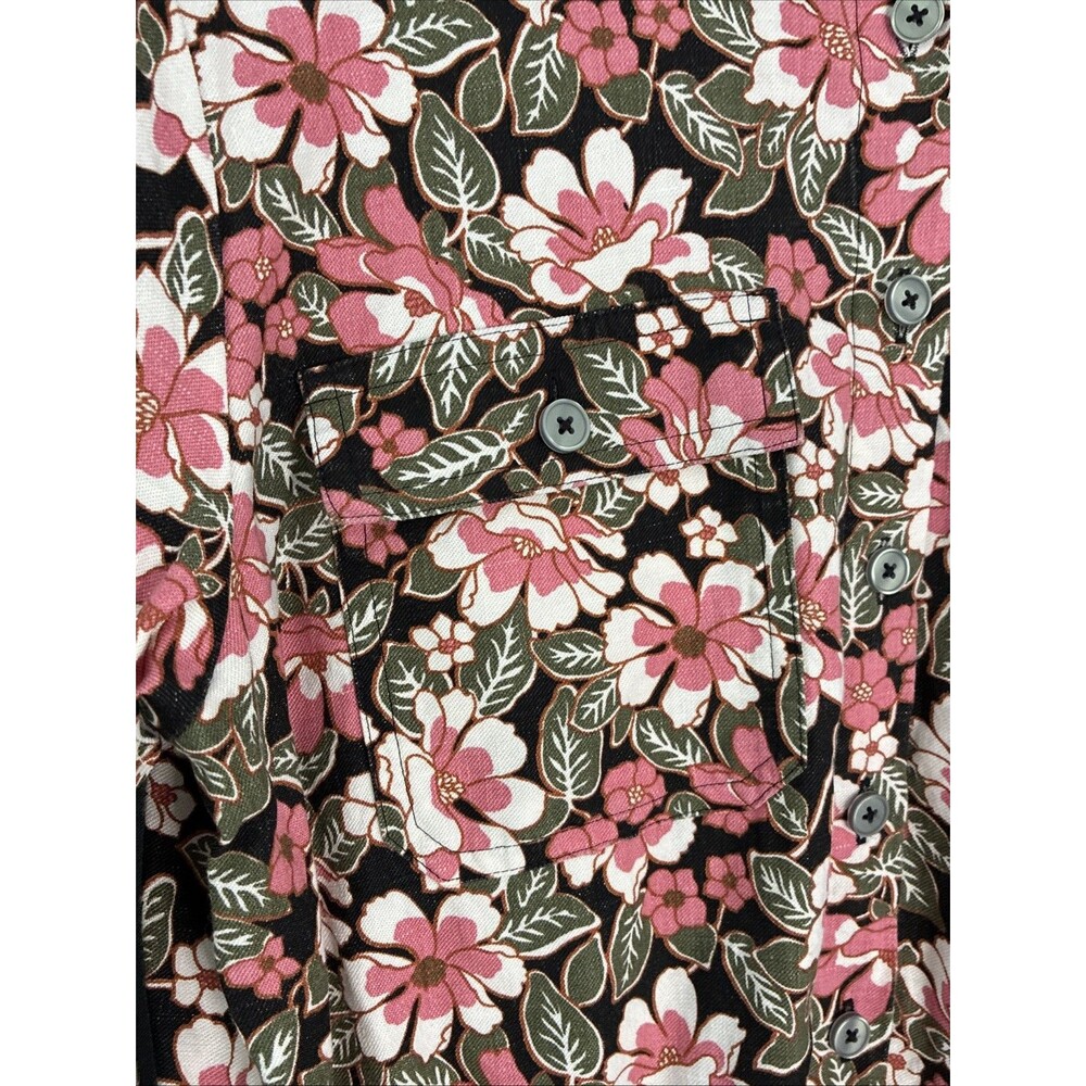 Outerknown Wander Linen & Cotton Romper Shorts Small Black Pink Floral Cottage - Picture 5 of 16